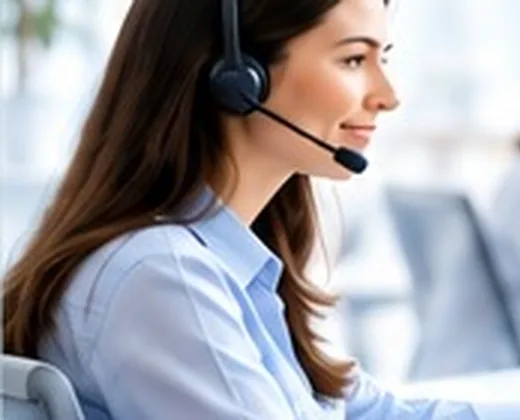 Una profesional del equipo de coordinación atiende una llamada con auriculares
