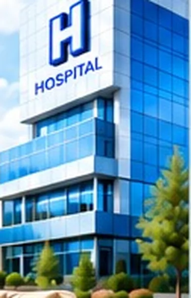 Fachada de un hospital moderno de cristal y acero